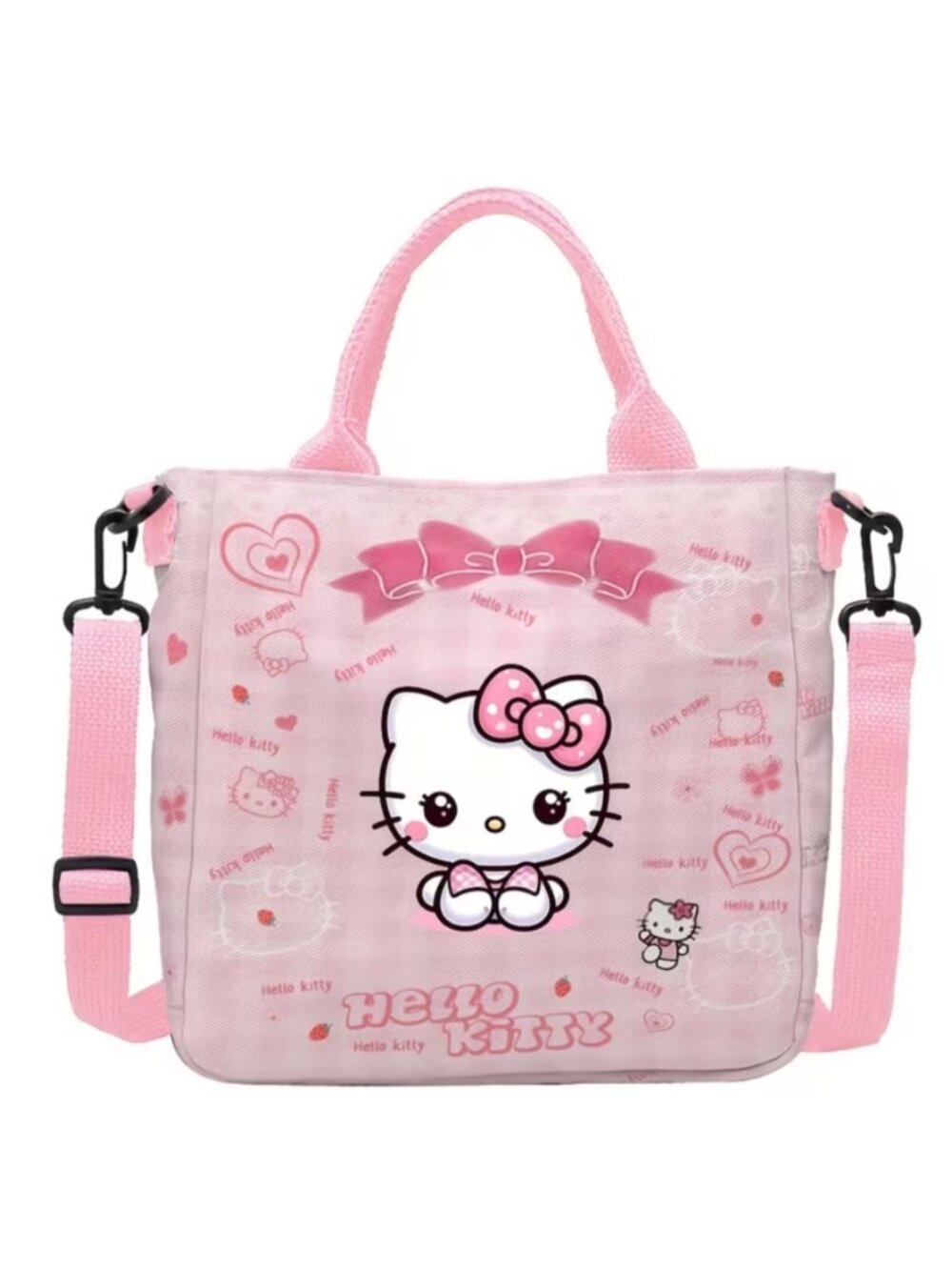 Hello Kitty Pink Crossbody Bag Kawaii Heart Bow Pastel Purse Detachable Strap